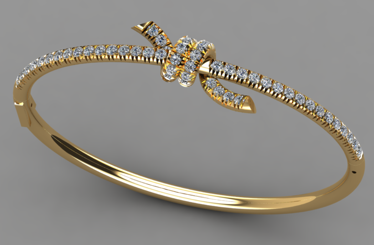 Tiffany Inspired Diamond Knot Bangle CAD File With Hidden Clasp Lock Mechanism