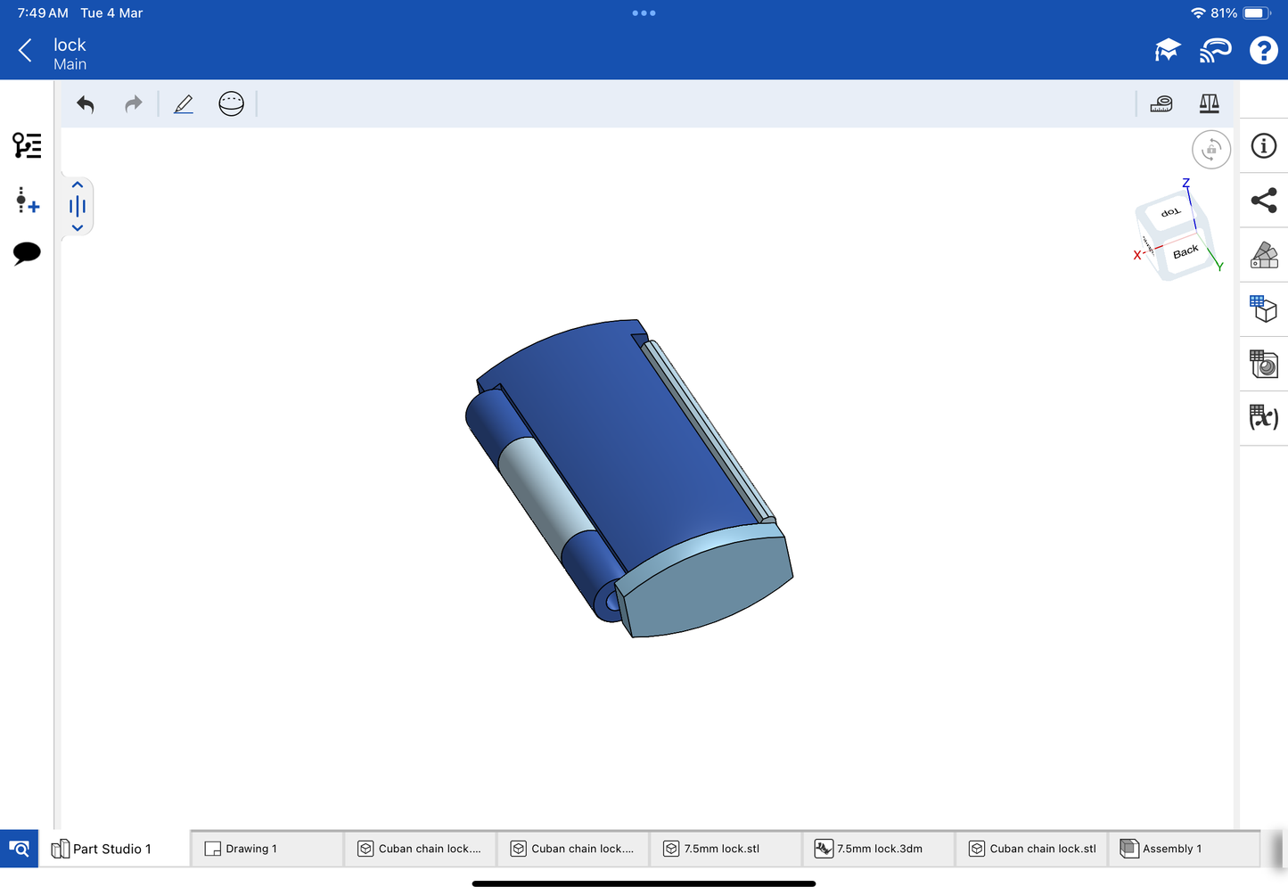 Lock for bracelet and chain CAD file 3DM file