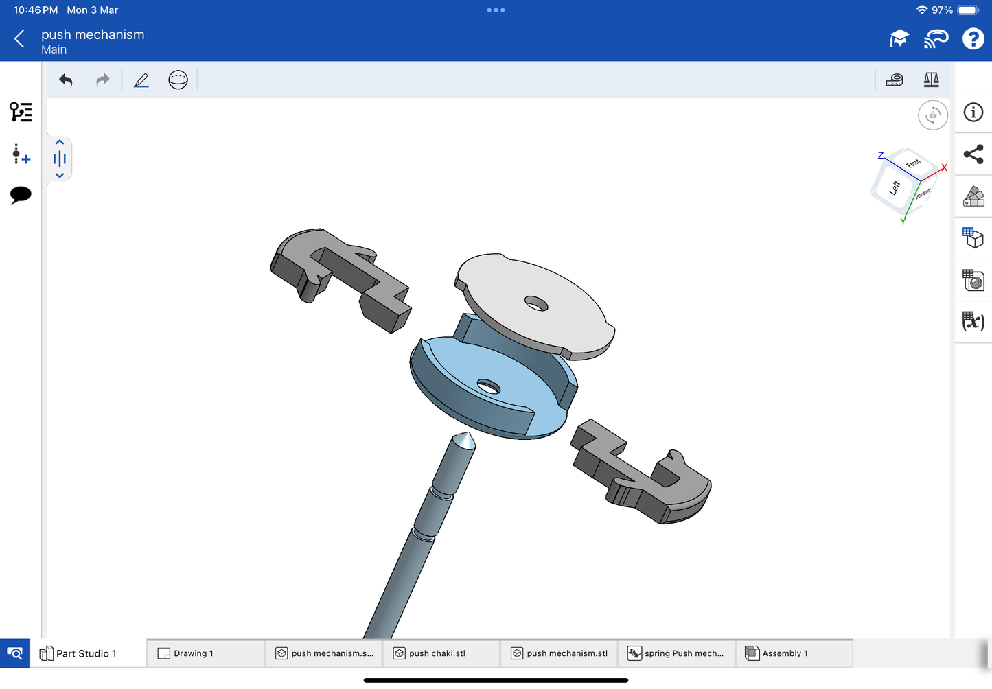 Push mechanism for earrings CAD file and 3DM file STL file