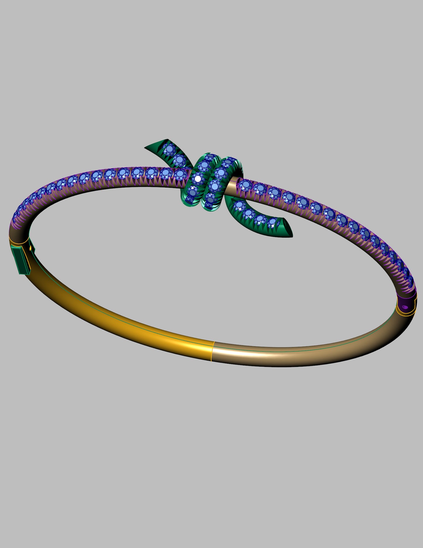 Tiffany Inspired Diamond Knot Bangle CAD File With Hidden Clasp Lock Mechanism