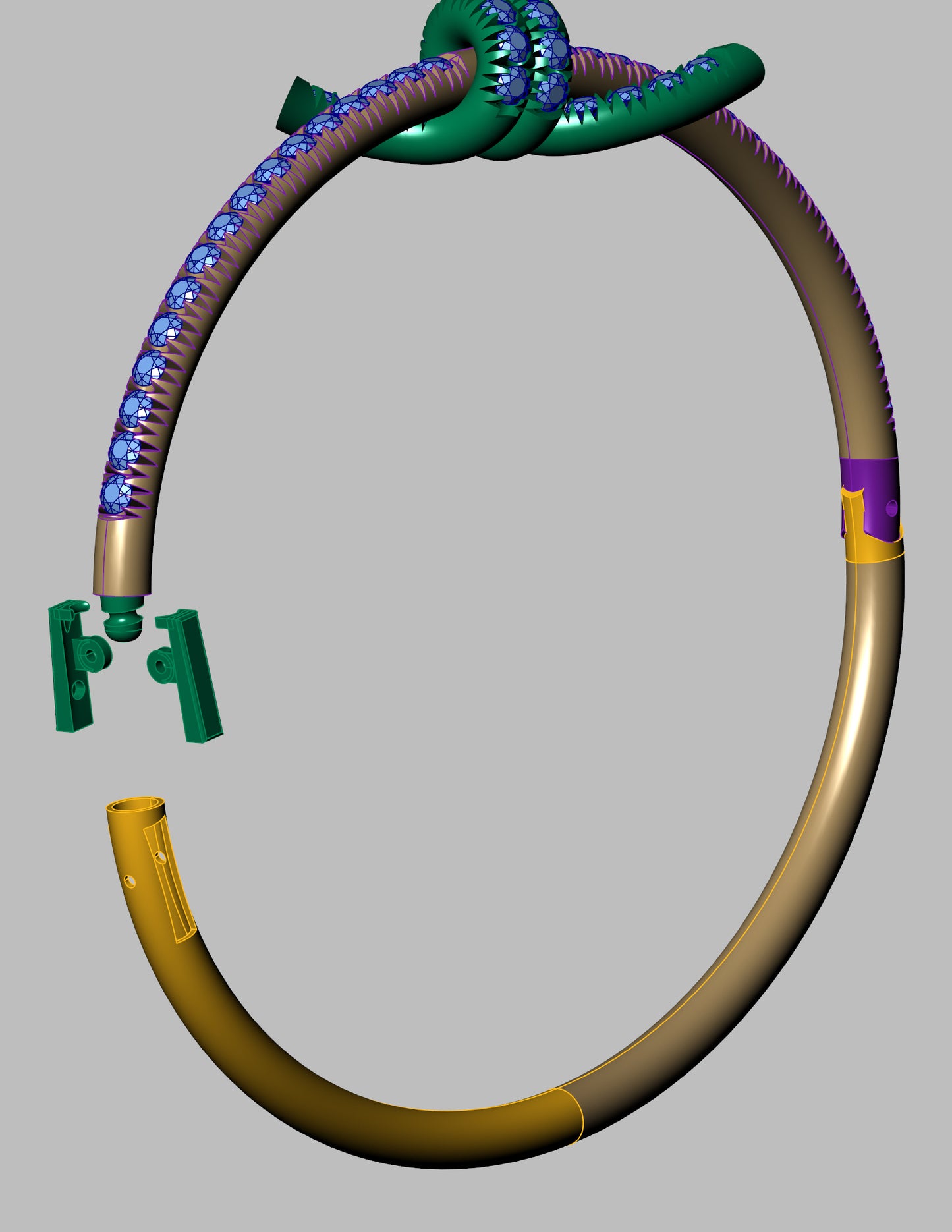 Tiffany Inspired Diamond Knot Bangle CAD File With Hidden Clasp Lock Mechanism