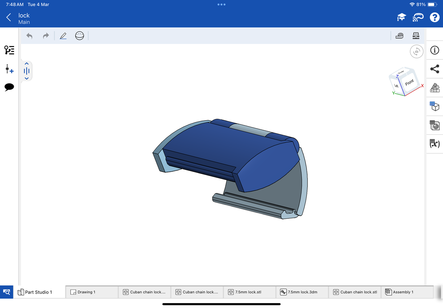 Lock for bracelet and chain CAD file 3DM file