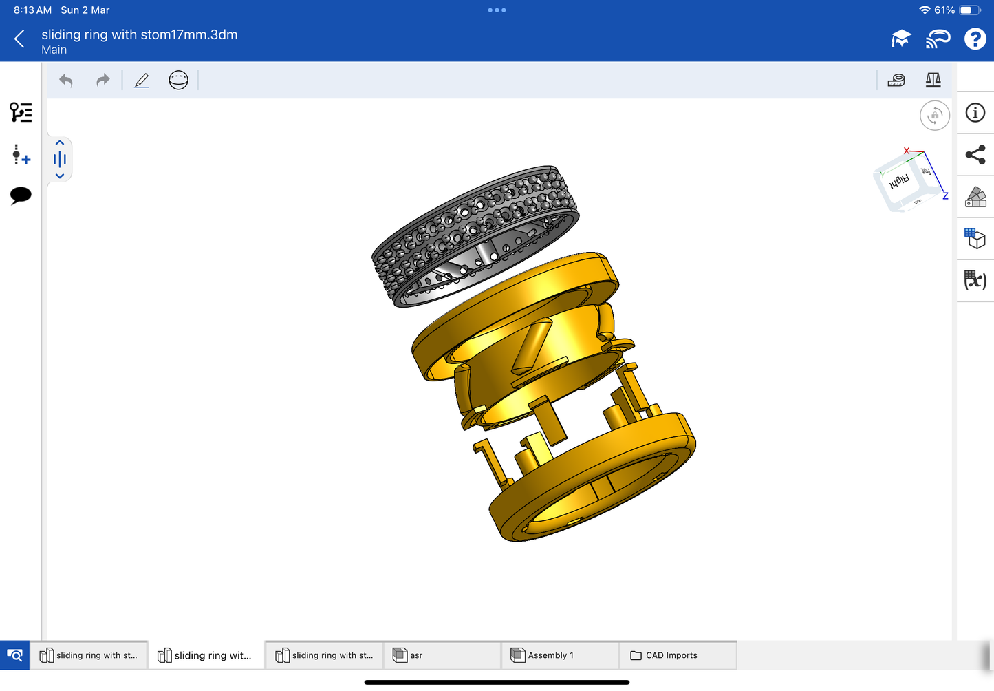 Stone colour, changing mechanism ring CAD file, 3DM file and STL file