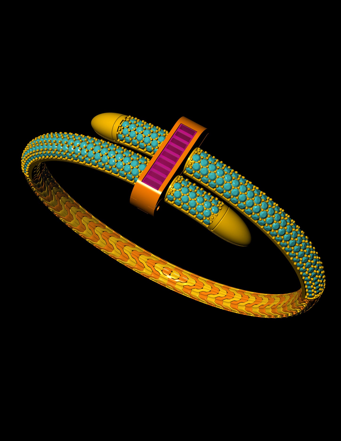 Modern Locking Bracelet CAD Pave Clasp with Flexible Base