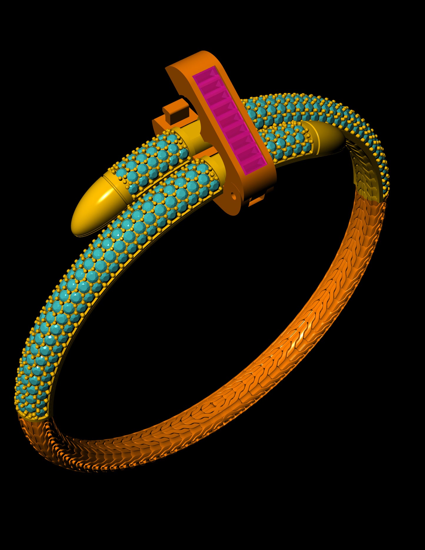 Modern Locking Bracelet CAD Pave Clasp with Flexible Base