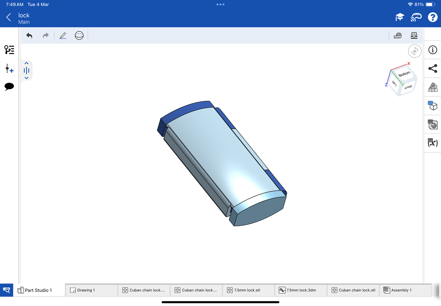 Lock for bracelet and chain CAD file 3DM file