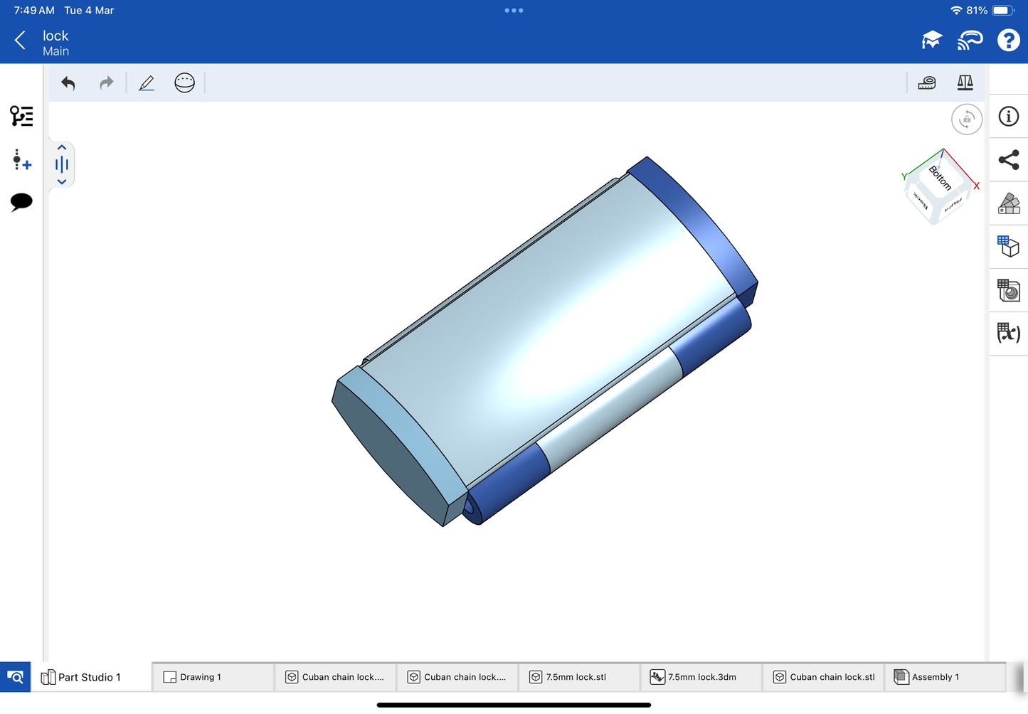 Lock for bracelet and chain CAD file 3DM file