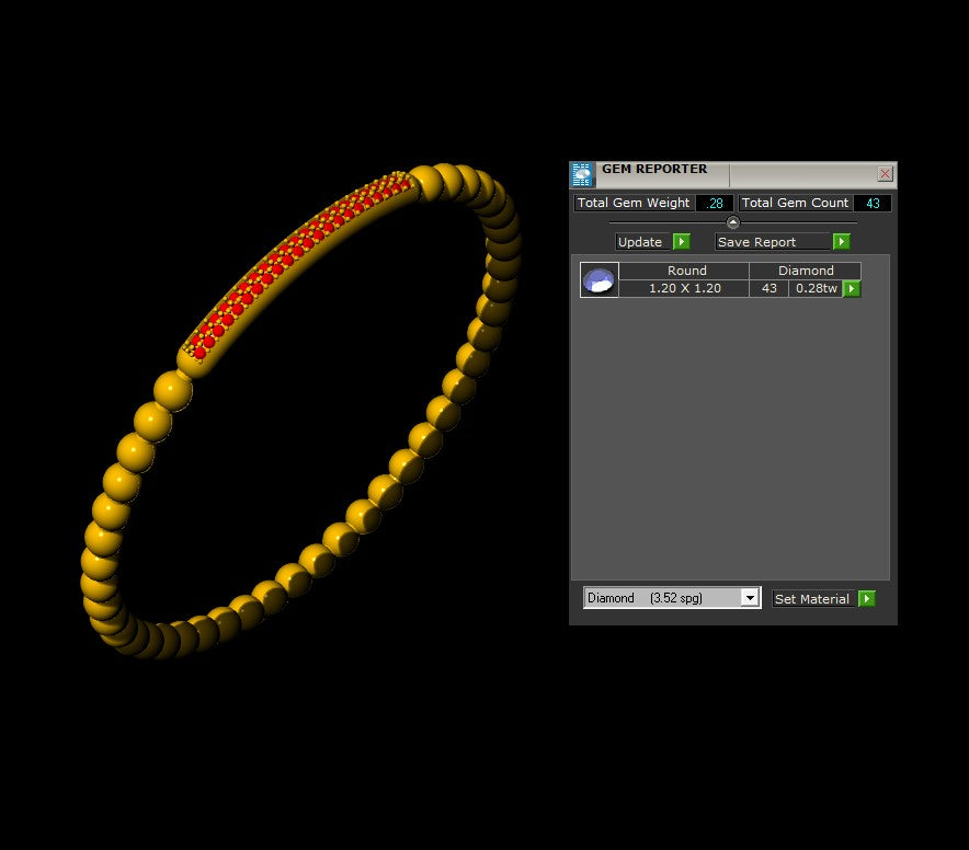 Stretchable Gold Bead Bracelet with Diamond Bar CAD file 3dm