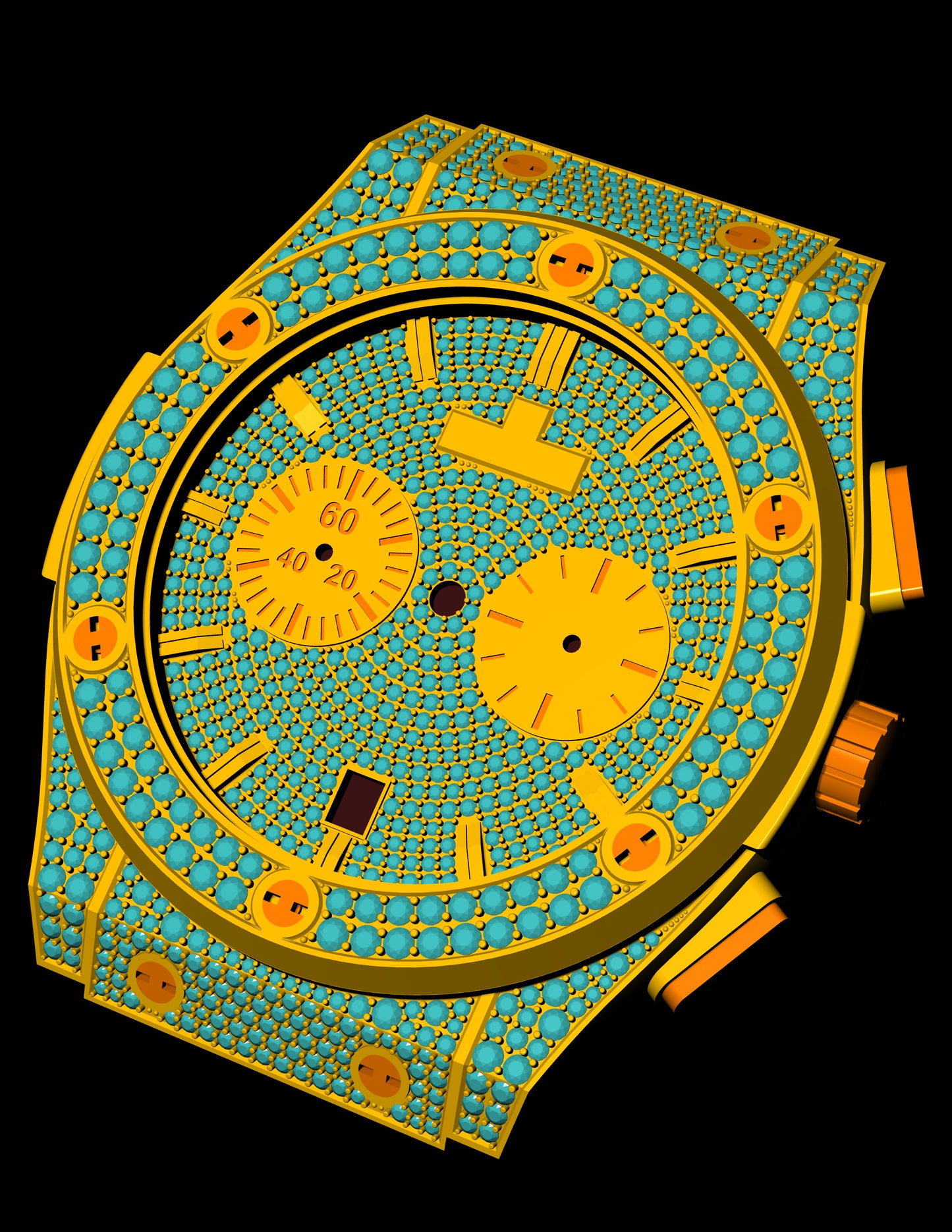 Luxury Chronograph Watch CAD File – Iced-Out Royal Style Design (.3dm
