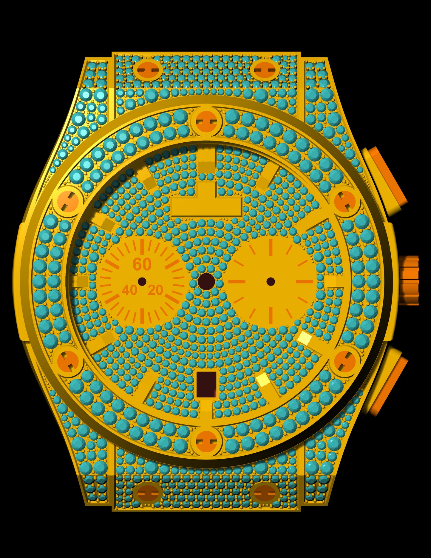 Luxury Chronograph Watch CAD File – Iced-Out Royal Style Design (.3dm