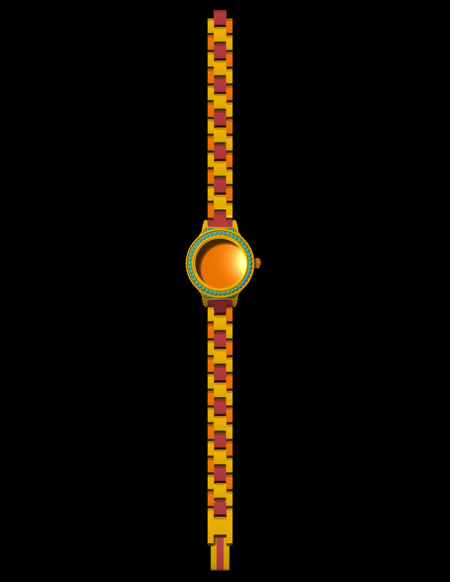 Luxury Bracelet Watch CAD File – Gem-Set Bezel, Full Link Strap (.3dm