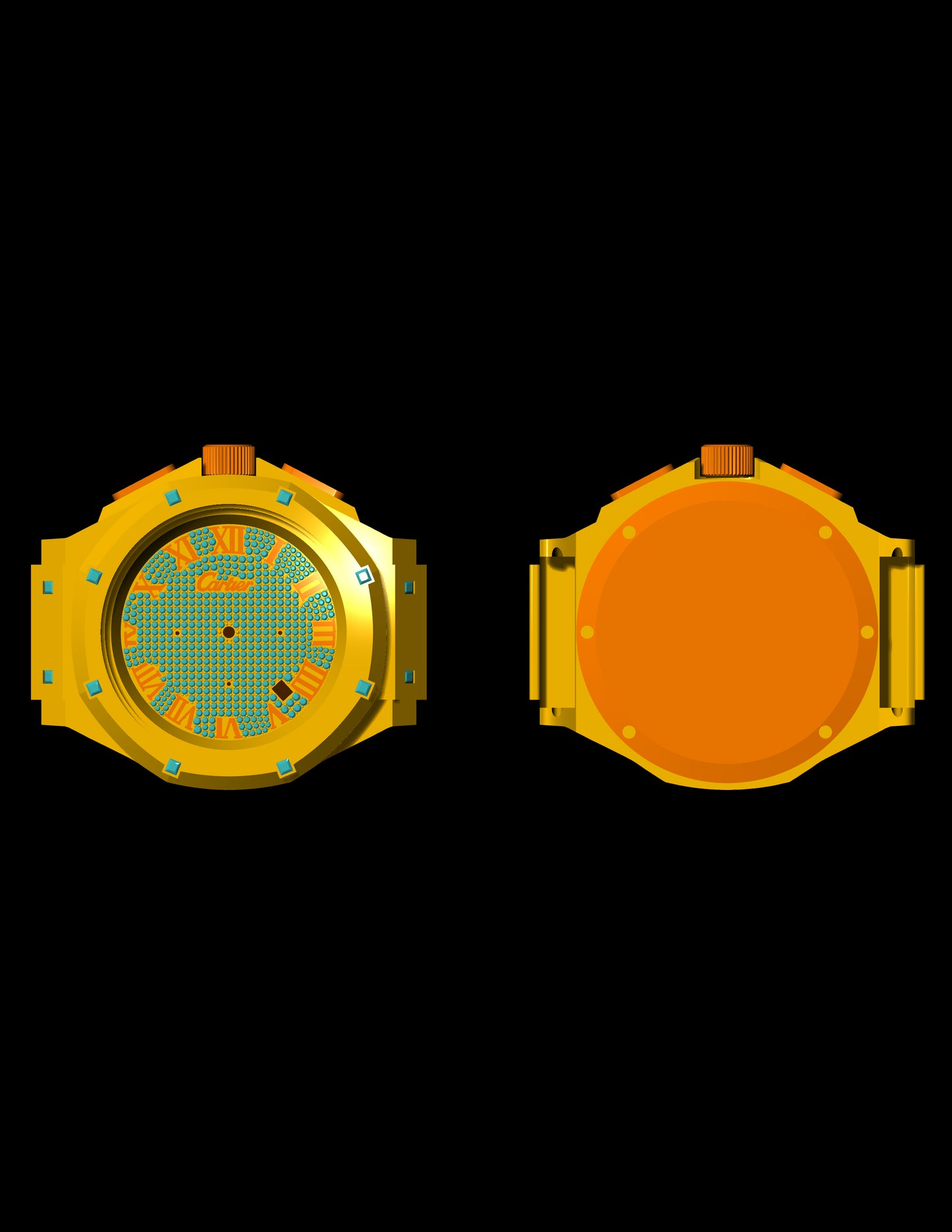 Luxury Cartier-Inspired Watch CAD File – Bold Roman Dial & Gemstone Bezel Design