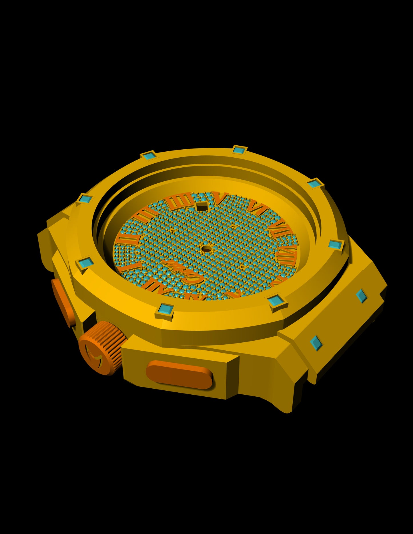 Luxury Cartier-Inspired Watch CAD File – Bold Roman Dial & Gemstone Bezel Design