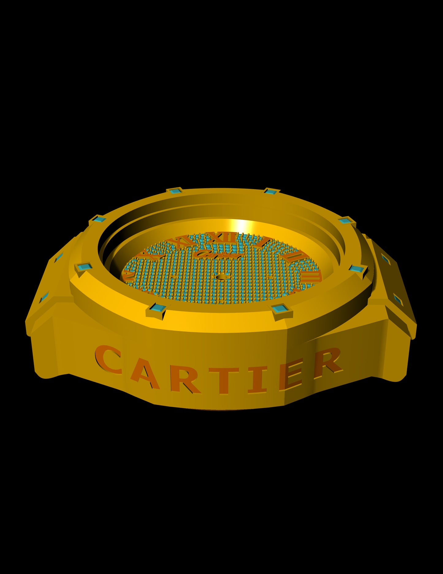 Luxury Cartier-Inspired Watch CAD File – Bold Roman Dial & Gemstone Bezel Design