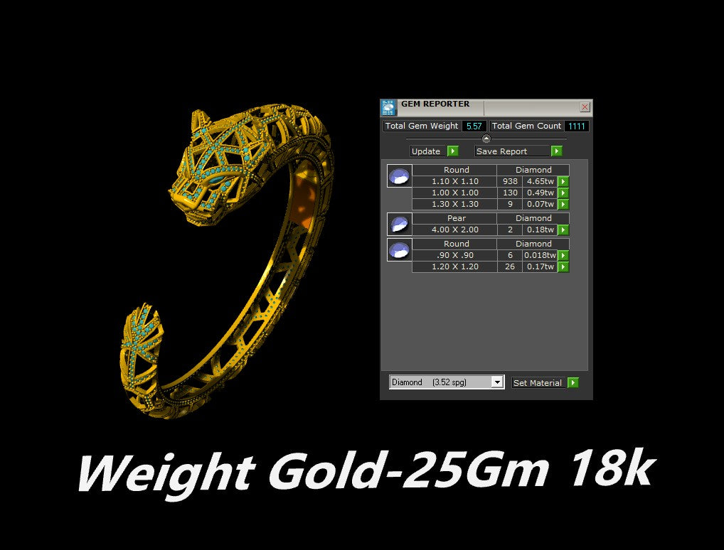 Cartier Panther Head Bangle Bracelet 3DM CAD STL File Pave Design