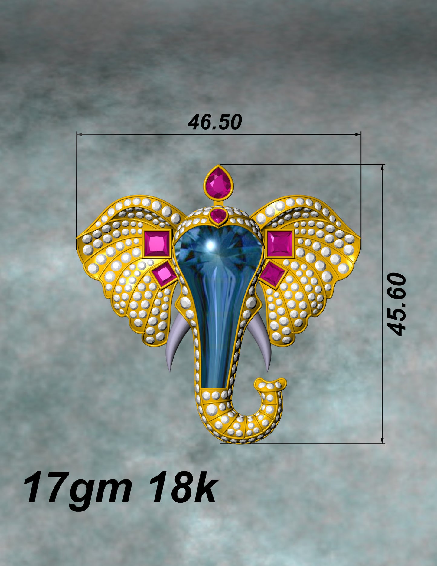 Ganesh Pendant with Blue Gemstone Diamond Pave
