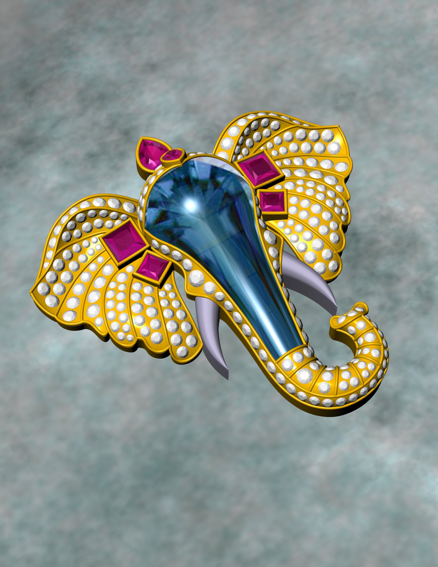 Ganesh Pendant with Blue Gemstone Diamond Pave