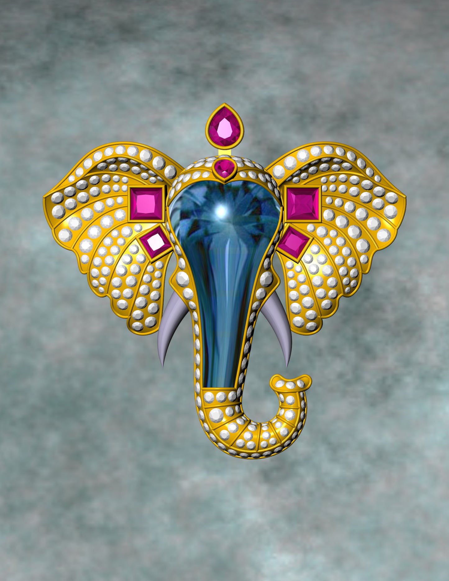 Ganesh Pendant with Blue Gemstone Diamond Pave