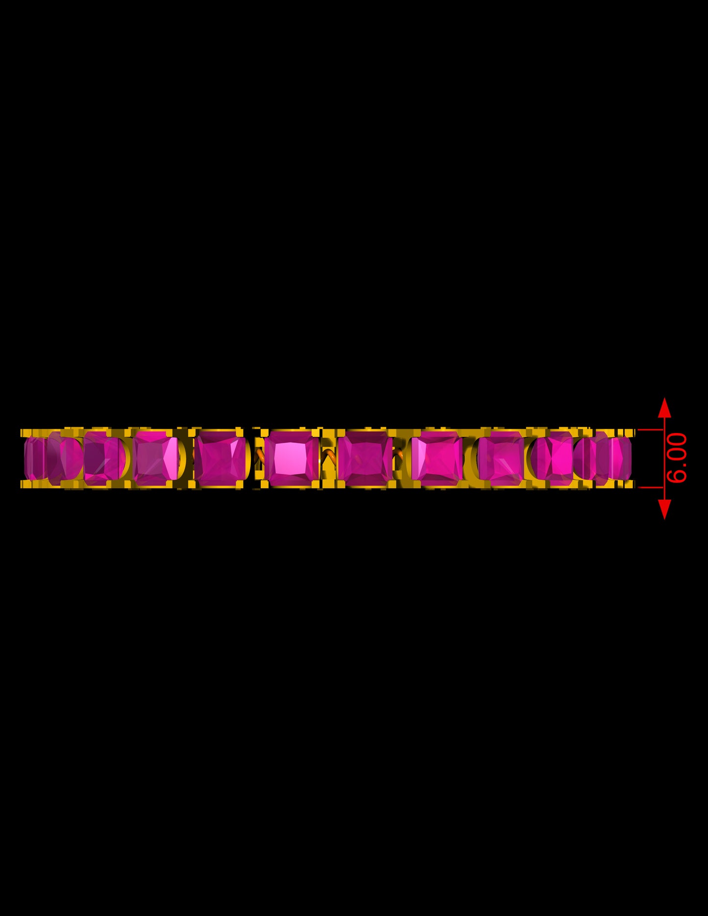 Princess Cut Spring Bracelet CAD File | Flexible Gold Bangle Design with 49 Stones | 3DM & STL Download