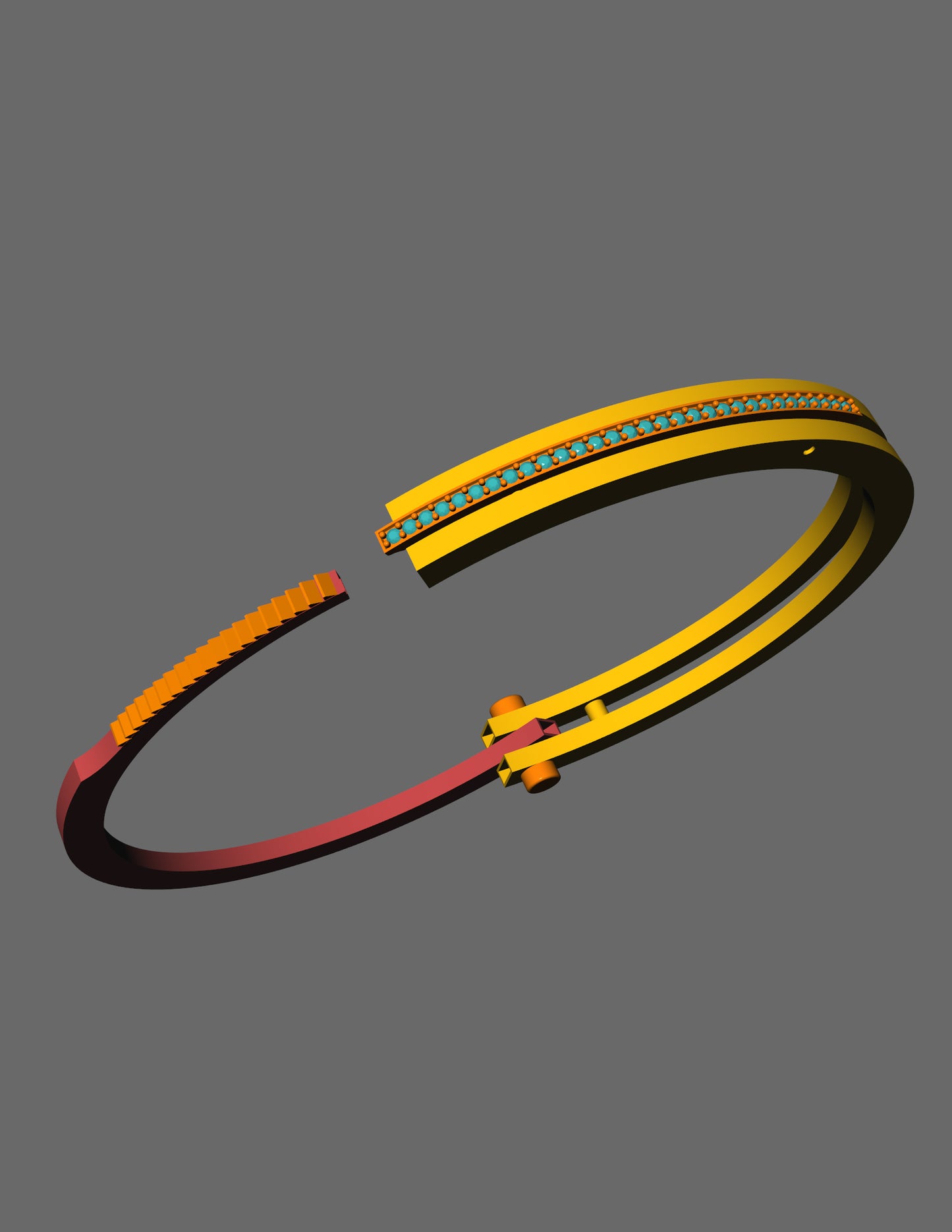Handcuff Inspired Diamond Bracelet CAD Triple Mechanical Lock Design