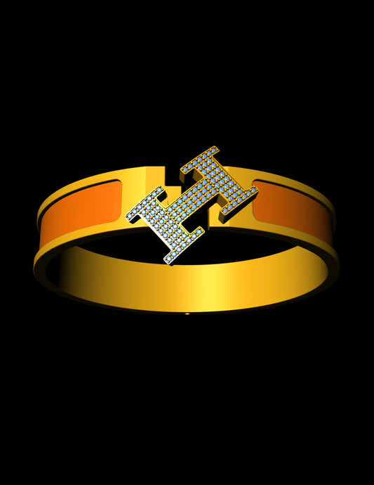 Hermes Inspired H Diamond Bangle CAD File Luxury Monogram Bracelet Design