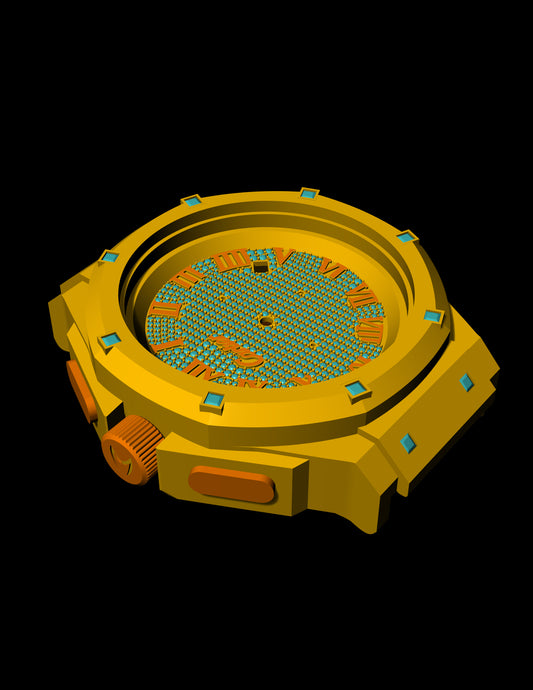 Luxury Cartier-Inspired Watch CAD File – Bold Roman Dial & Gemstone Bezel Design