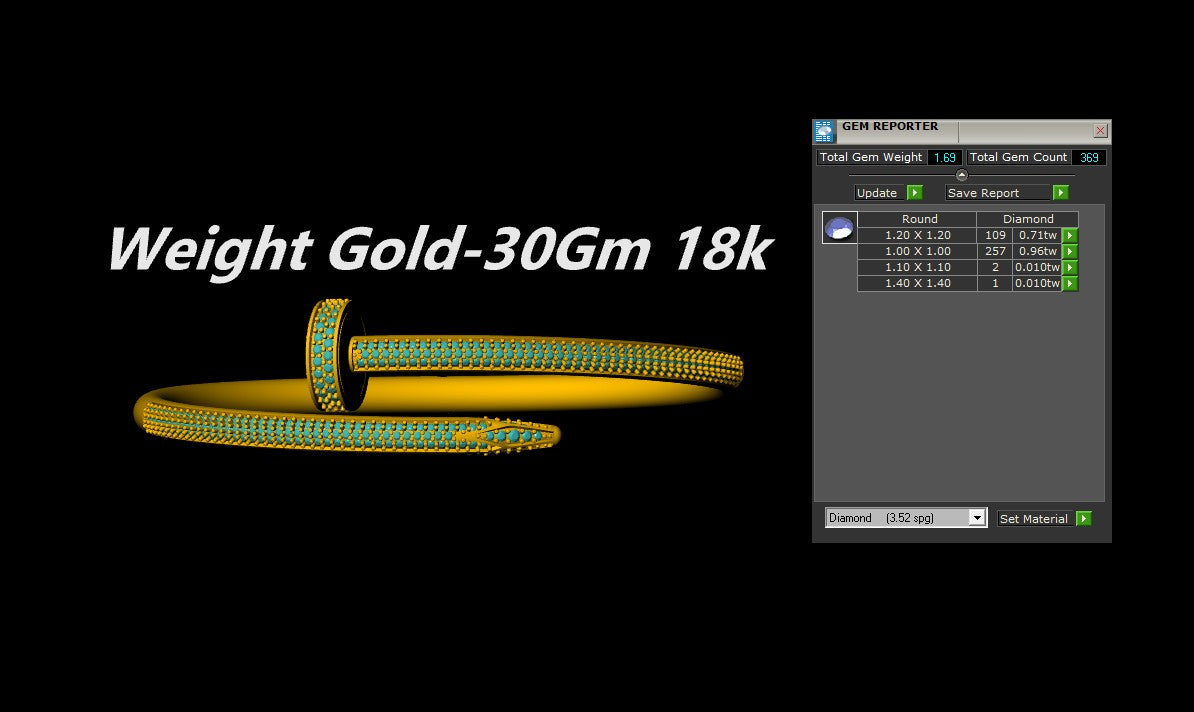 Cartier Style Nail Bracelet with Diamonds | 3D CAD File