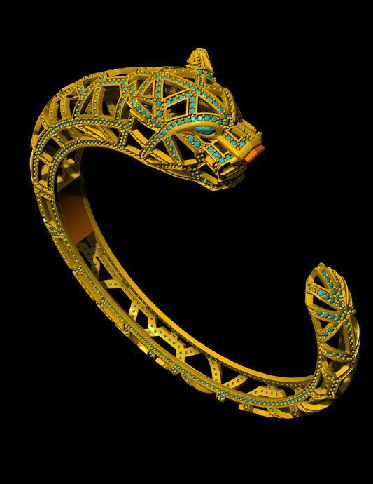 Cartier Panther Head Bangle Bracelet 3DM CAD STL File Pave Design