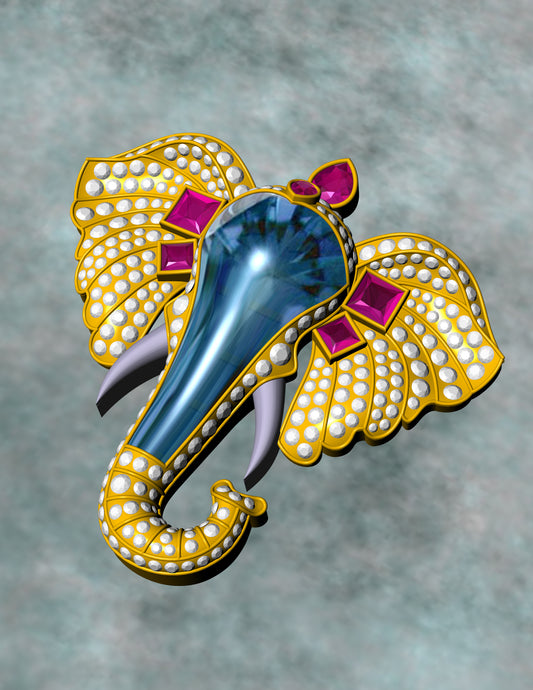 Ganesh Pendant with Blue Gemstone Diamond Pave