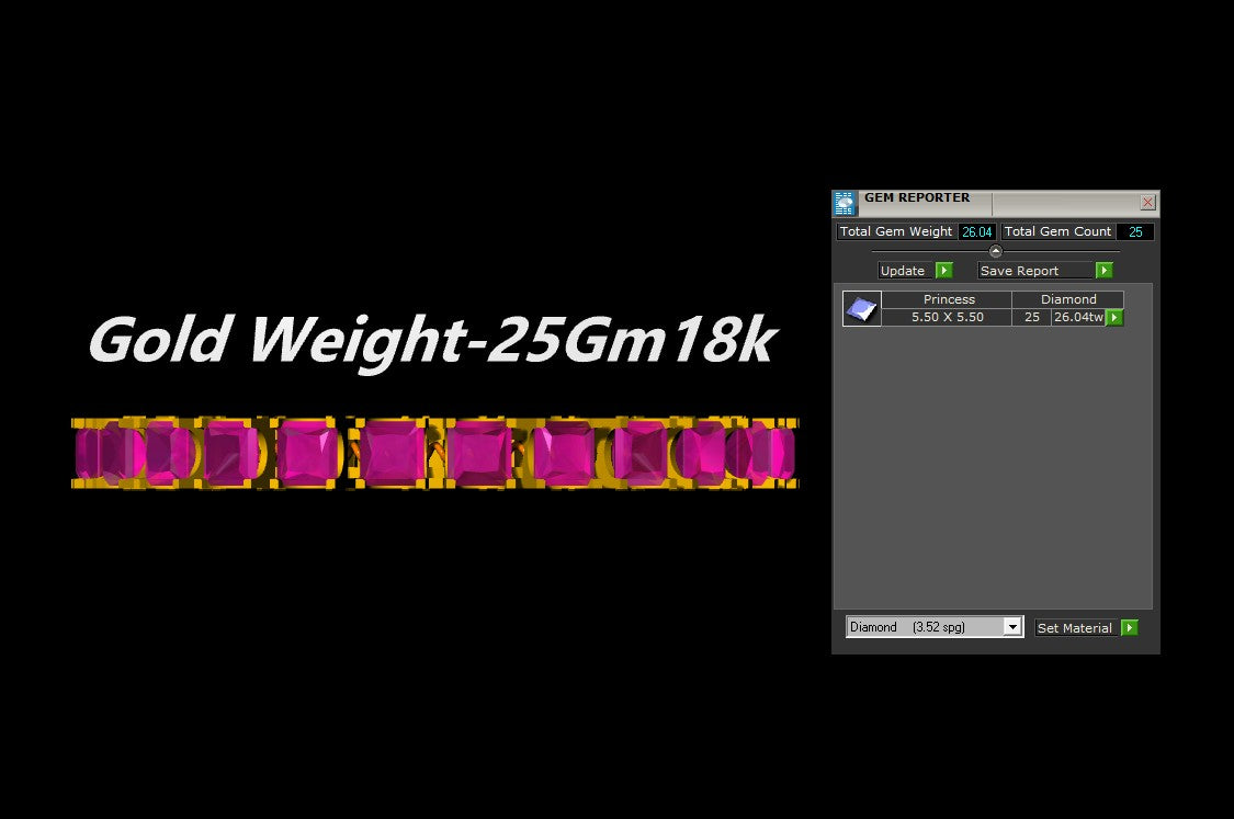 Princess Cut Spring Bracelet CAD File | Flexible Gold Bangle Design with 49 Stones | 3DM & STL Download